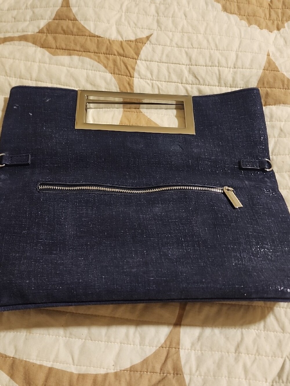 White House Black Market Navy Clutch with Gold Rectangle Hardware - Picture 4 of 4